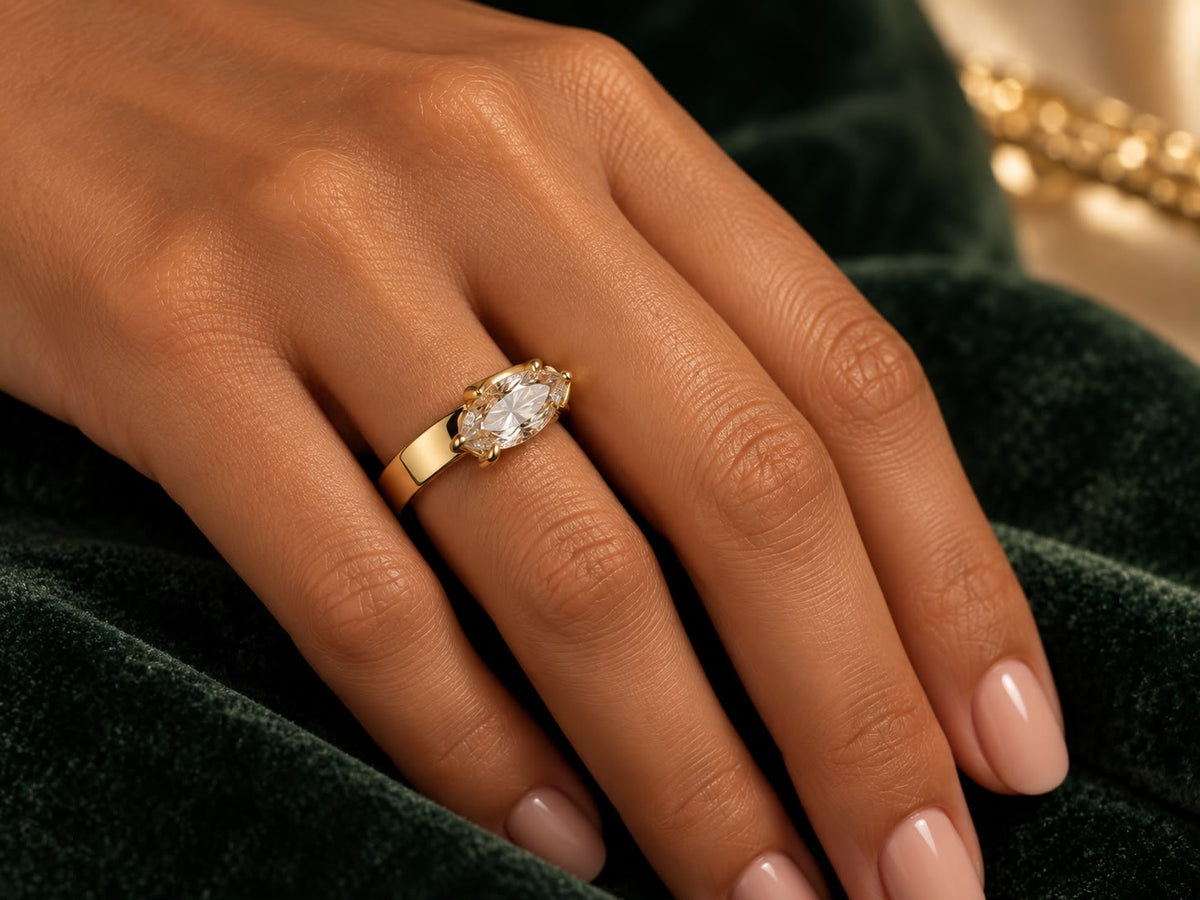 Gold Ring 14 k , Marquise IGI VS1 Lab-grown Diamond