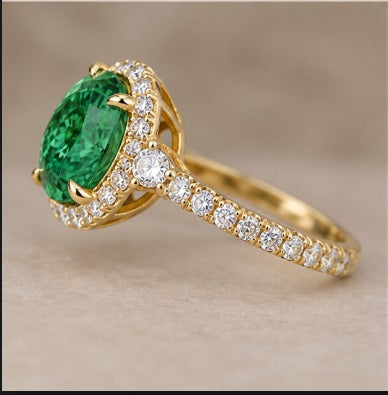 Fancy Vivid Green Portugese Cut 18 k gold ring