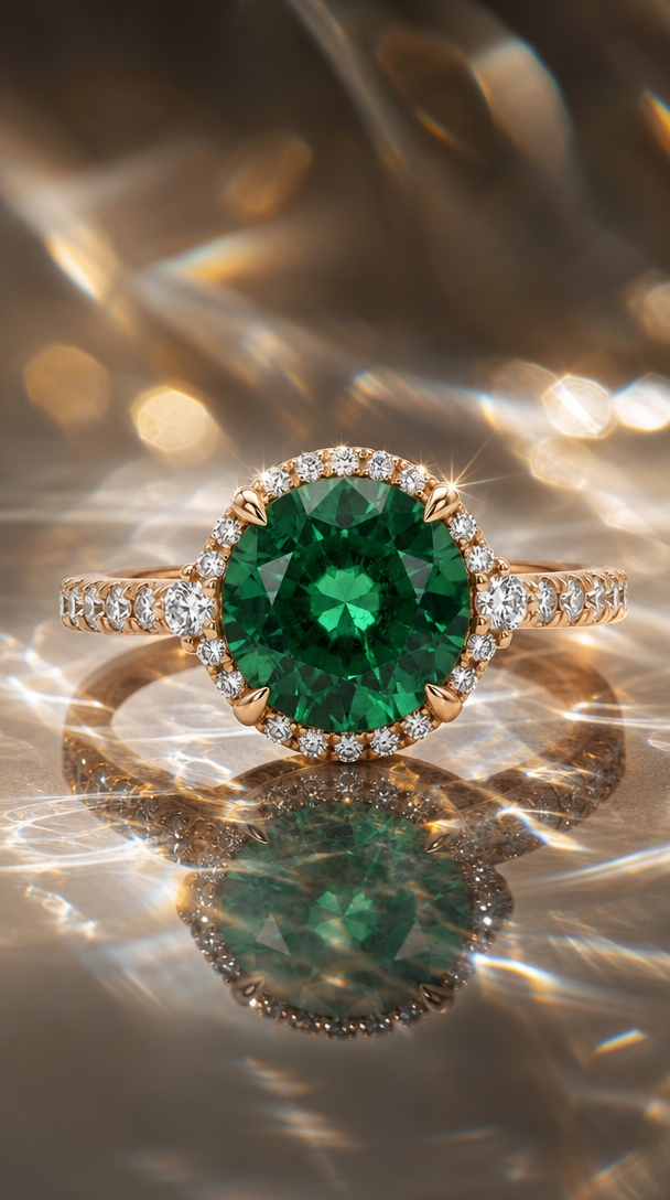 Fancy Vivid Green Portugese Cut 18 k gold ring