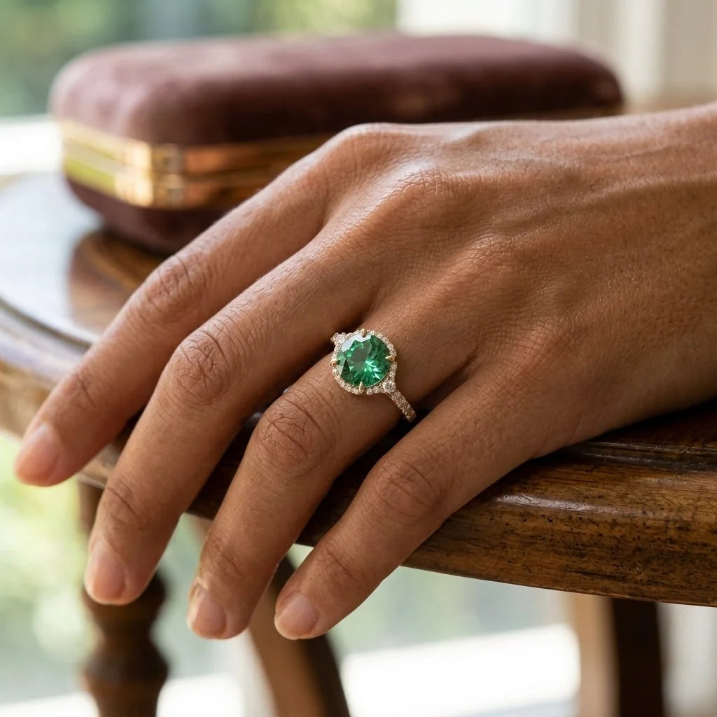 Fancy Vivid Green Portugese Cut 18 k gold ring